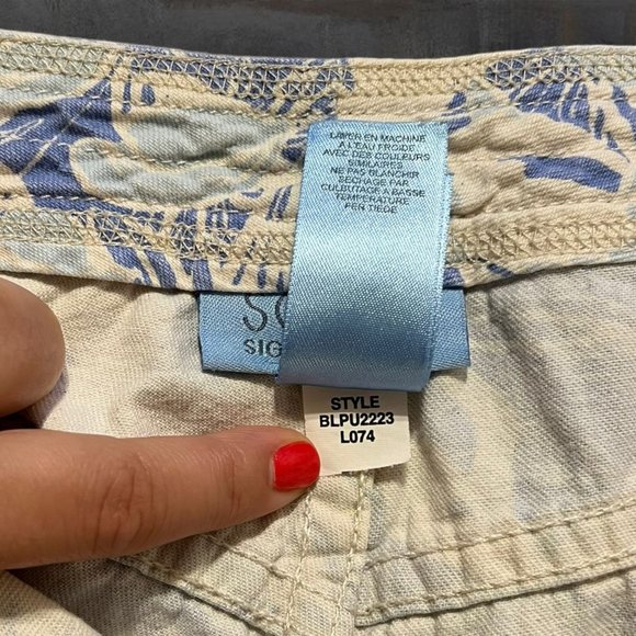 Sigrid Olsen So Blue Cropped Pants Womens Size 14P Blue White Flower 100% Cotton - Picture 5 of 9